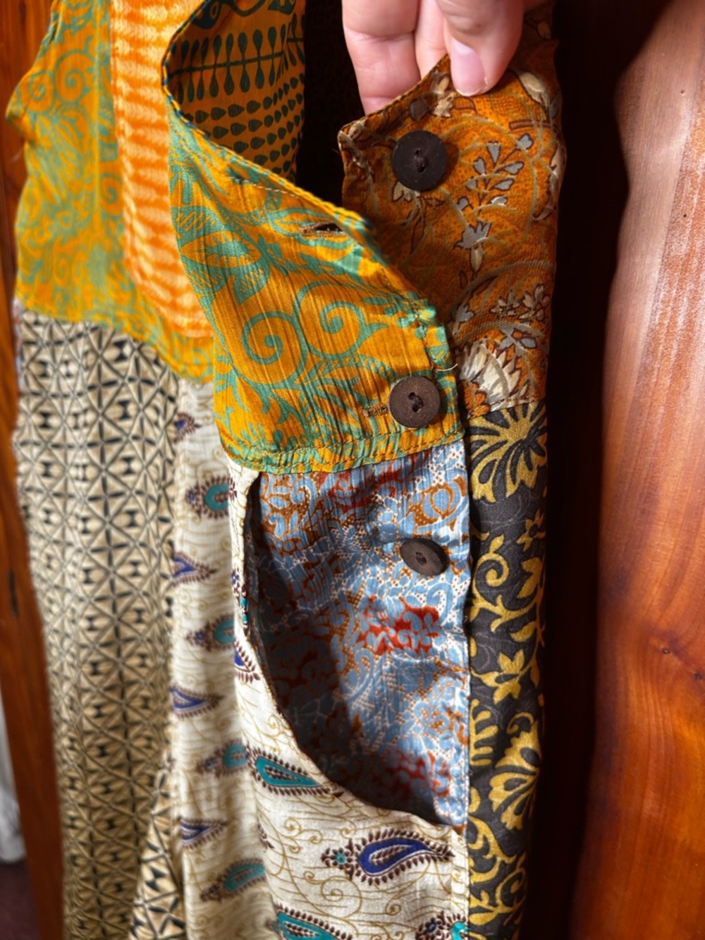 Mexicali Blues Boho Patchwork Silk Blend Overalls Hippie Whimsical One of a KInd - Picture 8 of 17